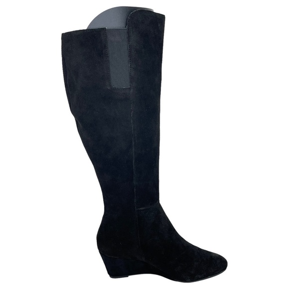 Anne Klein Womens Knee High Wedge Boots 5.5M Alanna Black Suede Wide Calf - Picture 3 of 10